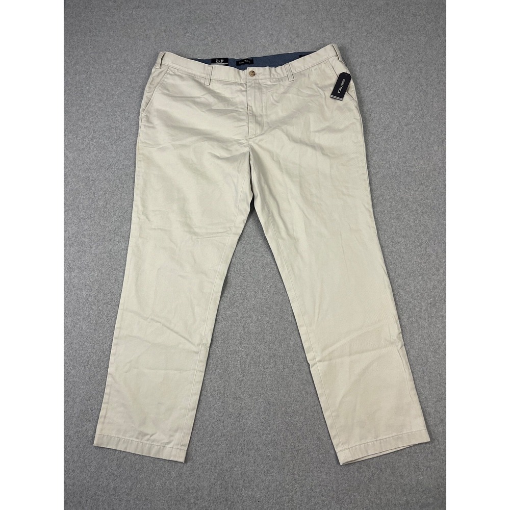 Nautica Deck Pants Mens 42x32 Khaki Flat Front Classic Fit Chino Straight Legs